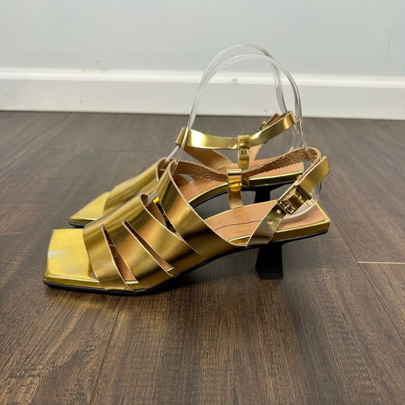 Ganni Gold Asymmetric Metallic Sandals - Picture 9 of 12